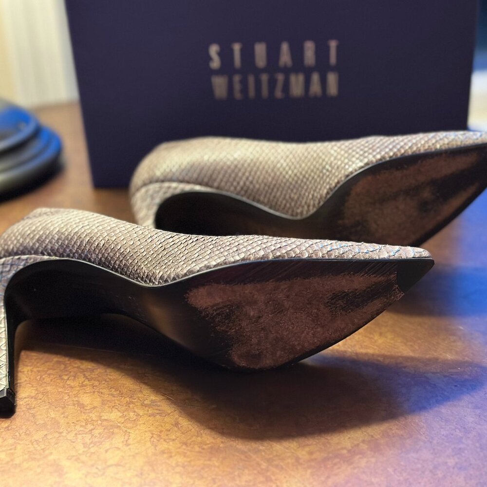 Stuart Weitzman Taupe Tipped Python Heist Heels S… - image 6